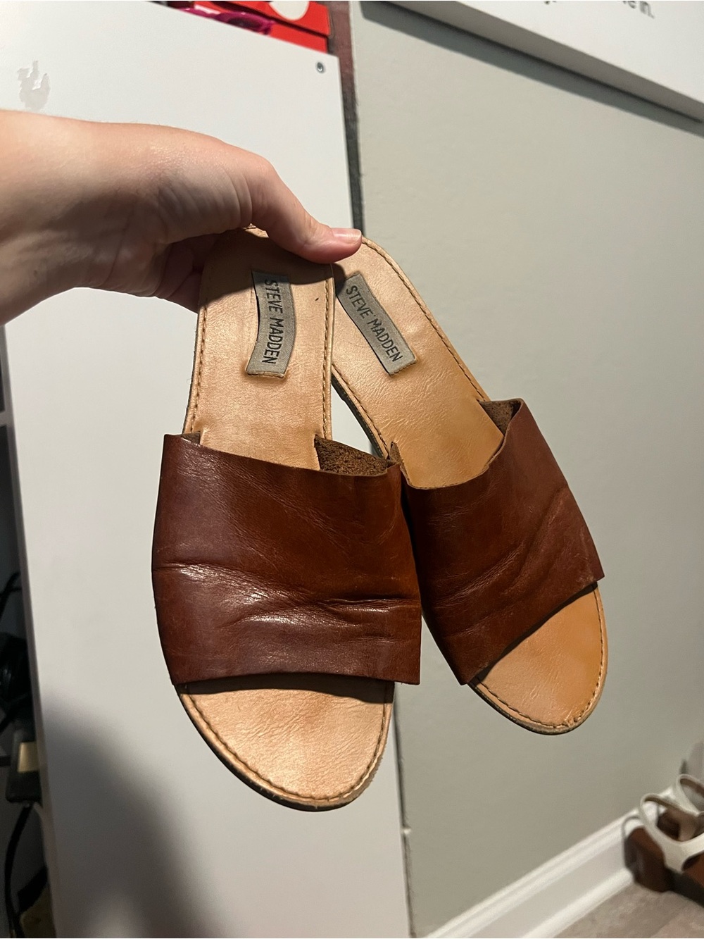 Steve Madden Brown Leather Slide Sandals